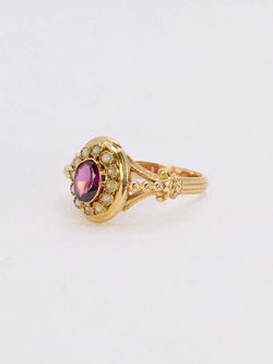 Bague Napoléon III or jaune grenat perles fines - Castafiore