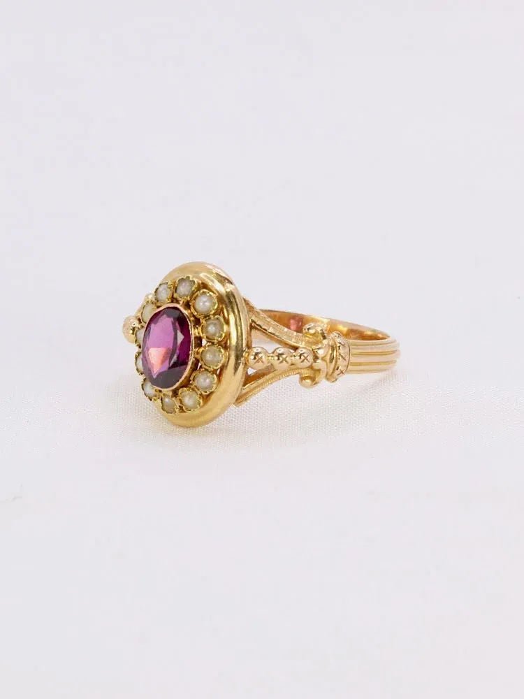 Bague Napoléon III or jaune grenat perles fines - Castafiore