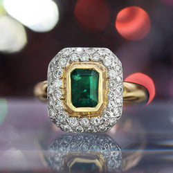 Bague occasion émeraude diamants rectangulaire