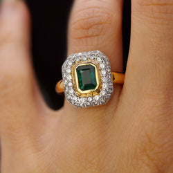 Bague occasion émeraude diamants rectangulaire
