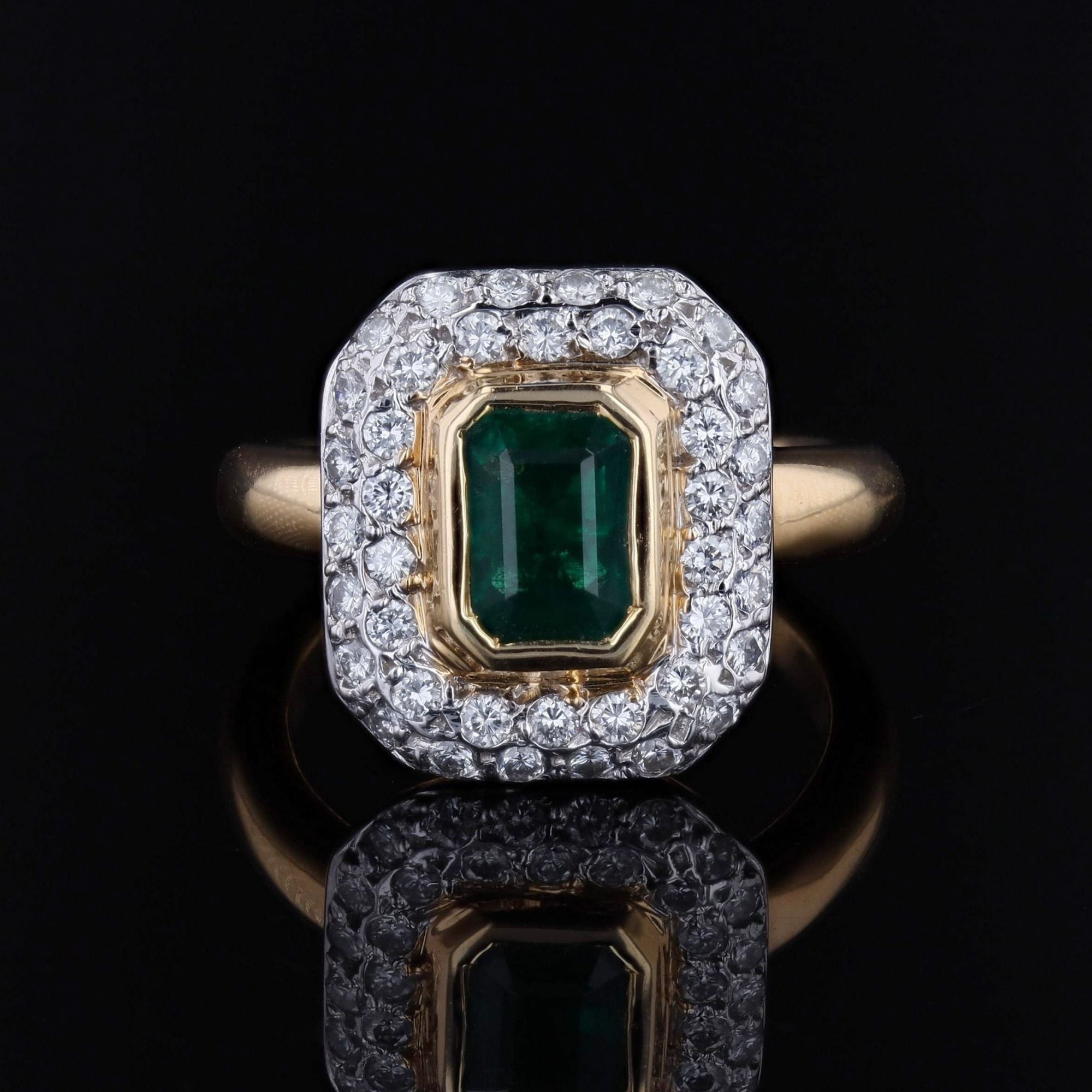 Bague occasion émeraude diamants rectangulaire
