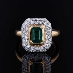 Bague occasion émeraude diamants rectangulaire
