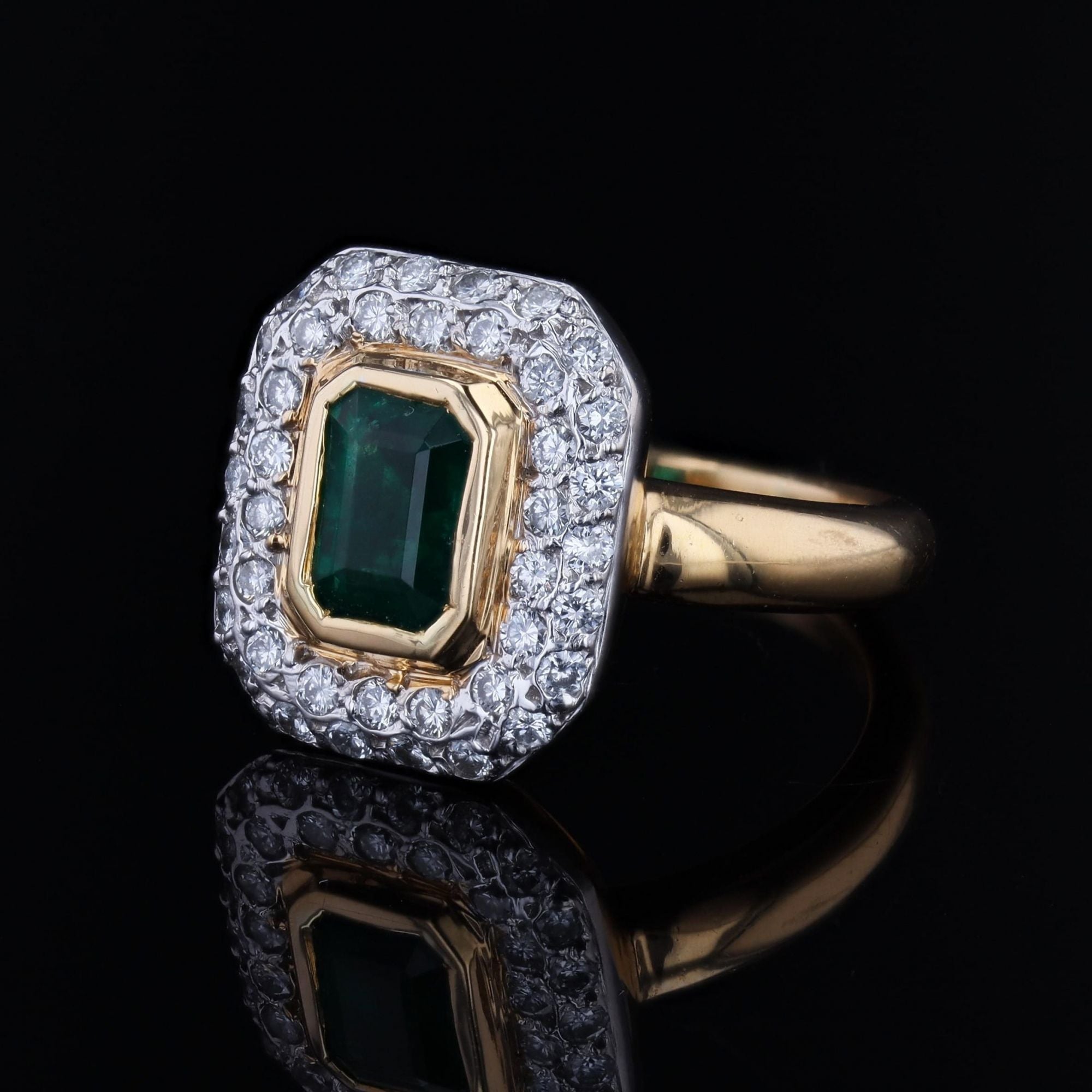 Bague occasion émeraude diamants rectangulaire