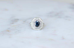 Bague Octogonale Saphir et Diamants Style Art Déco - Castafiore