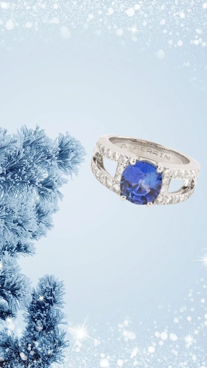 Bague O.J. Perrin Saphir 3.10 Carats Diamants Or Gris 18 Carats - Castafiore