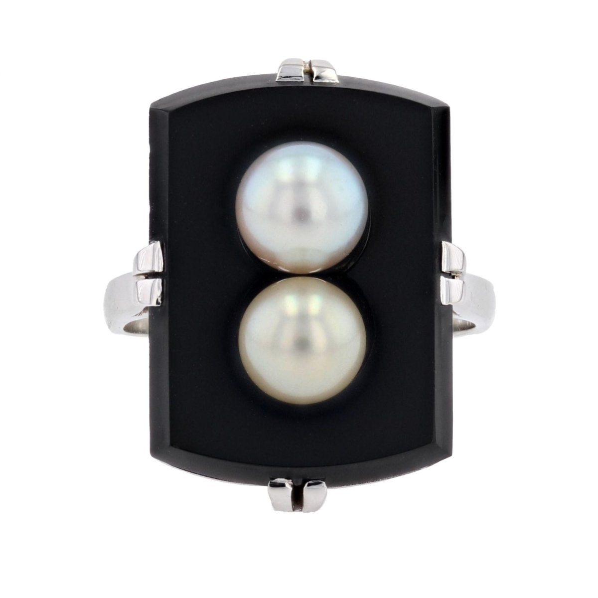 Bague onyx et ses perles de culture grise et dorée - Castafiore