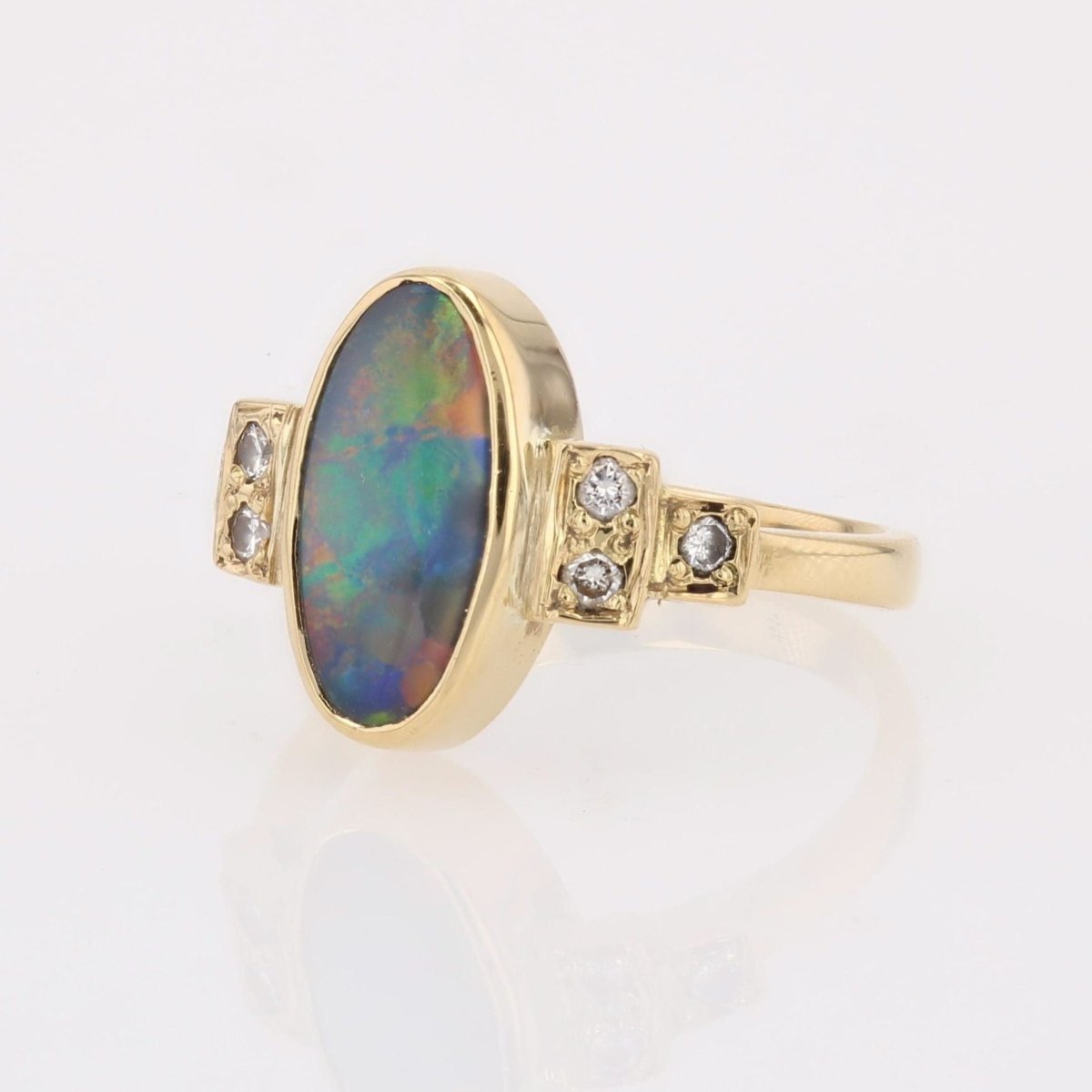 Bague opale et diamants or jaune - Castafiore