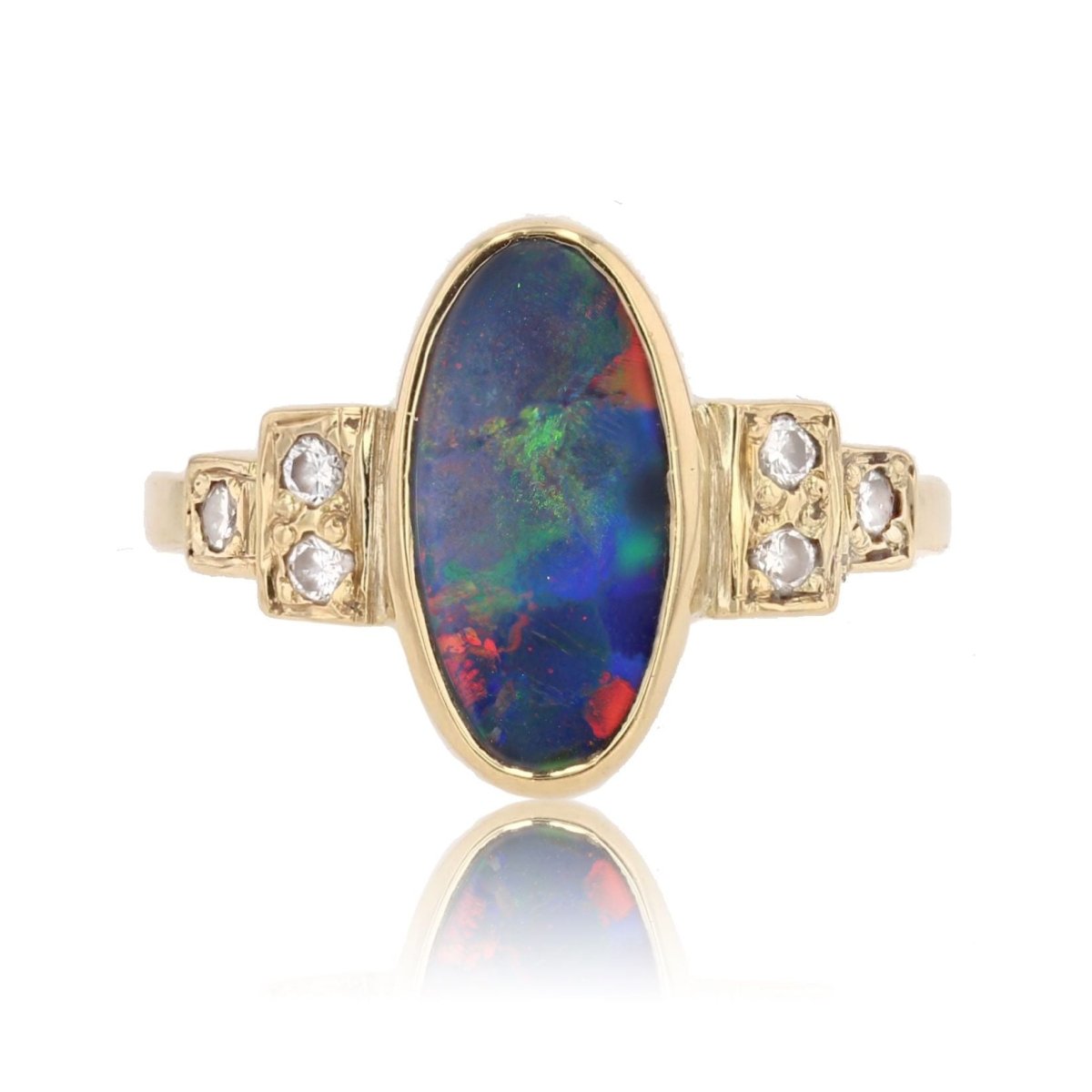 Bague opale et diamants or jaune - Castafiore