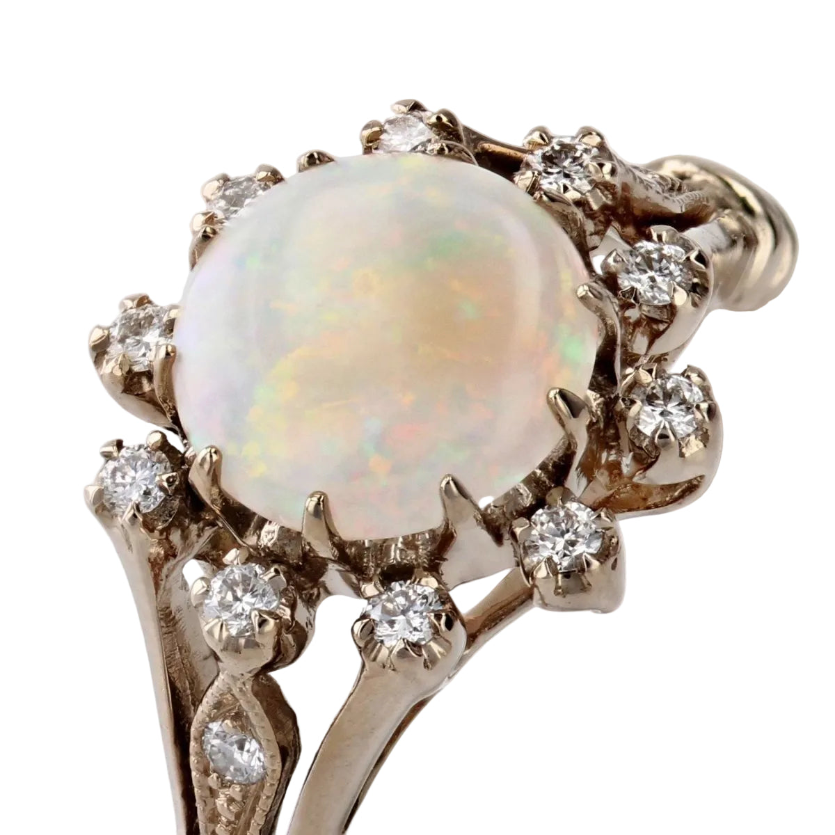 Bague opale ronde diamants or blanc - Castafiore