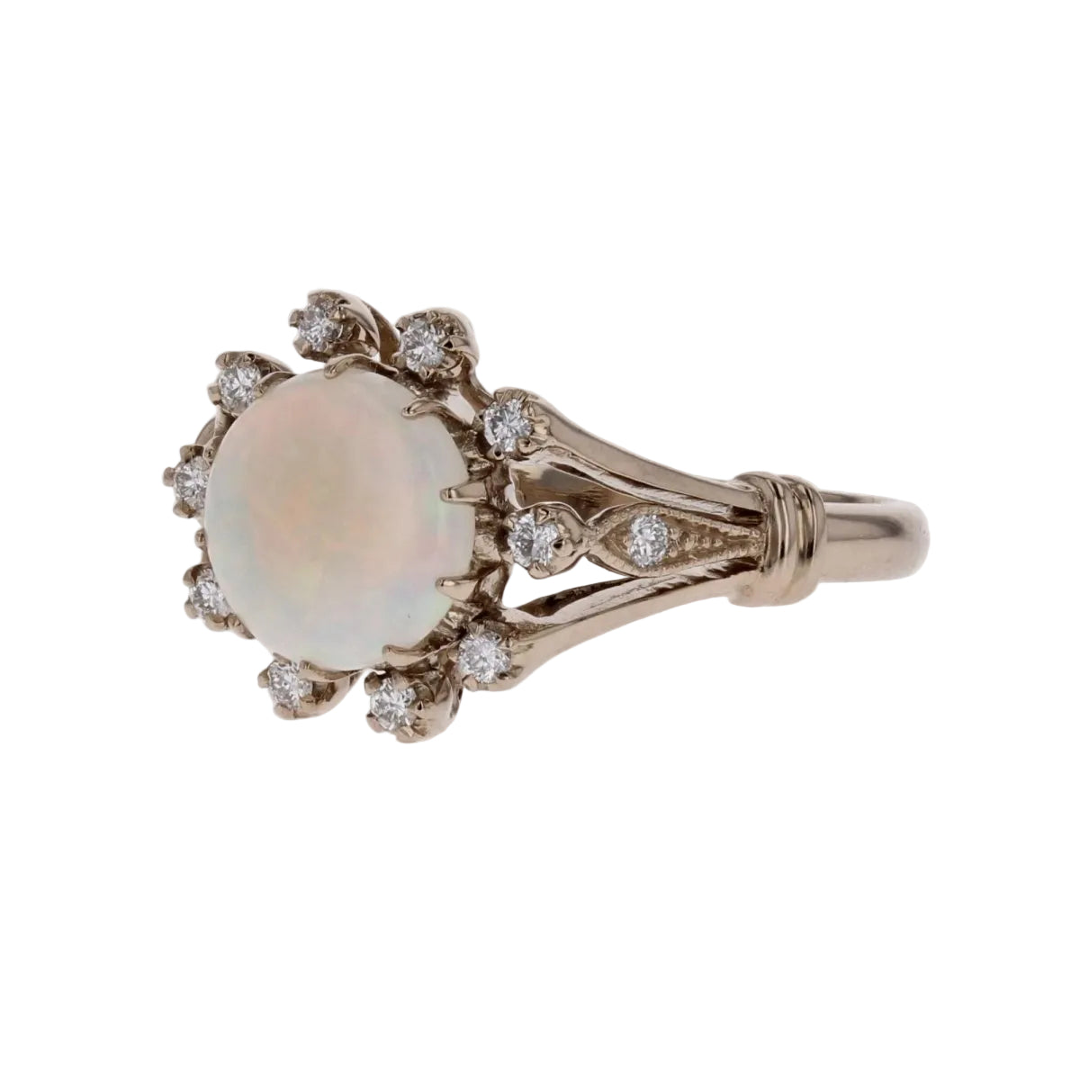 Bague opale ronde diamants or blanc - Castafiore