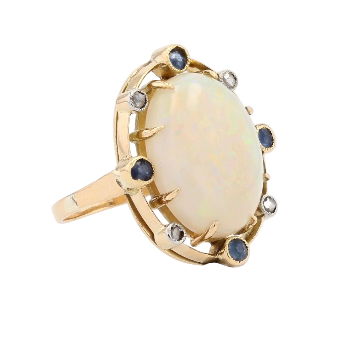 Bague Opale saphirs et diamants en or jaune - Castafiore