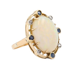 Bague Opale saphirs et diamants en or jaune - Castafiore