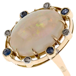 Bague Opale saphirs et diamants en or jaune - Castafiore