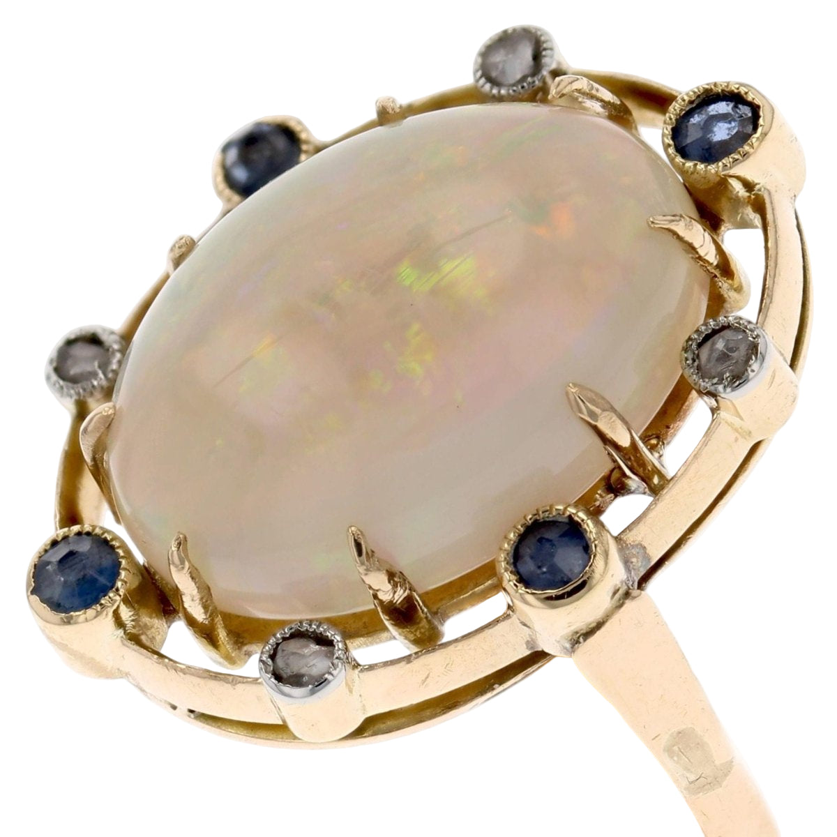 Bague Opale saphirs et diamants en or jaune - Castafiore