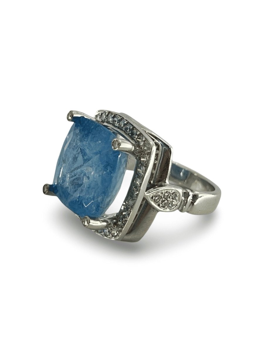 Bague or blanc Aigue - marine 11,12 ct et diamants - Castafiore