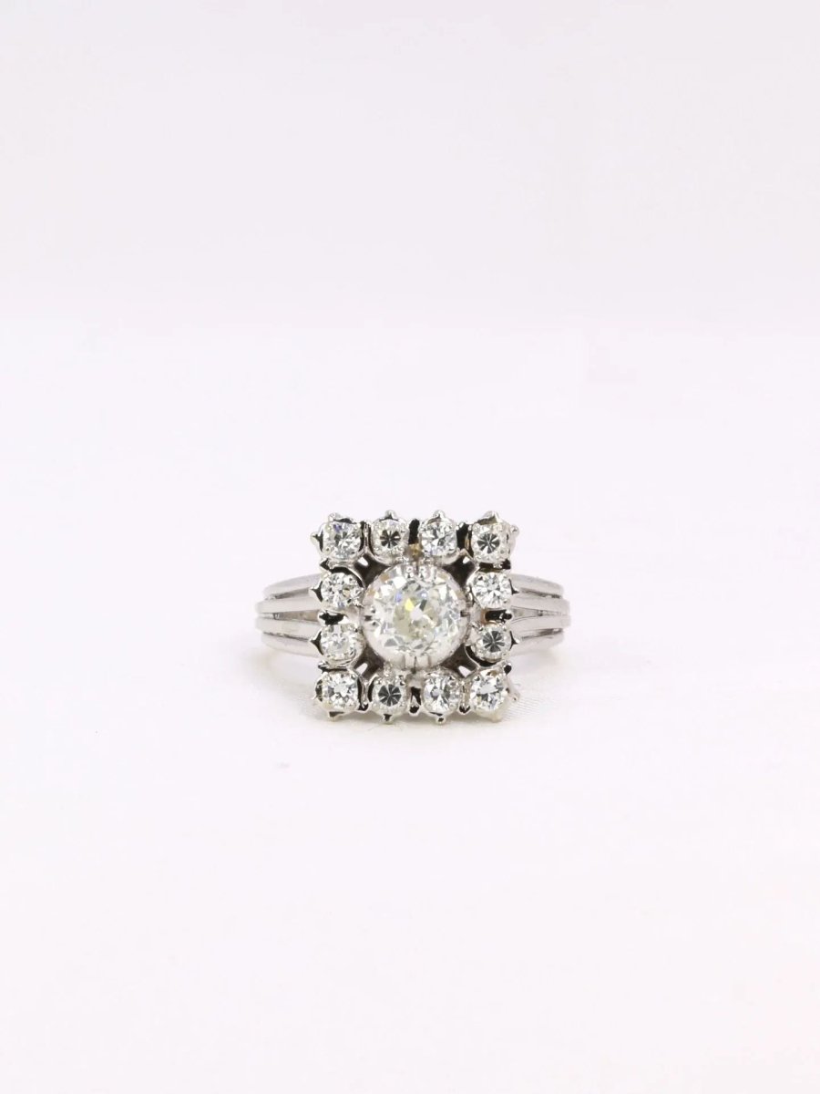 Bague or blanc diamant coussin taille ancienne 0,8 ct - Castafiore