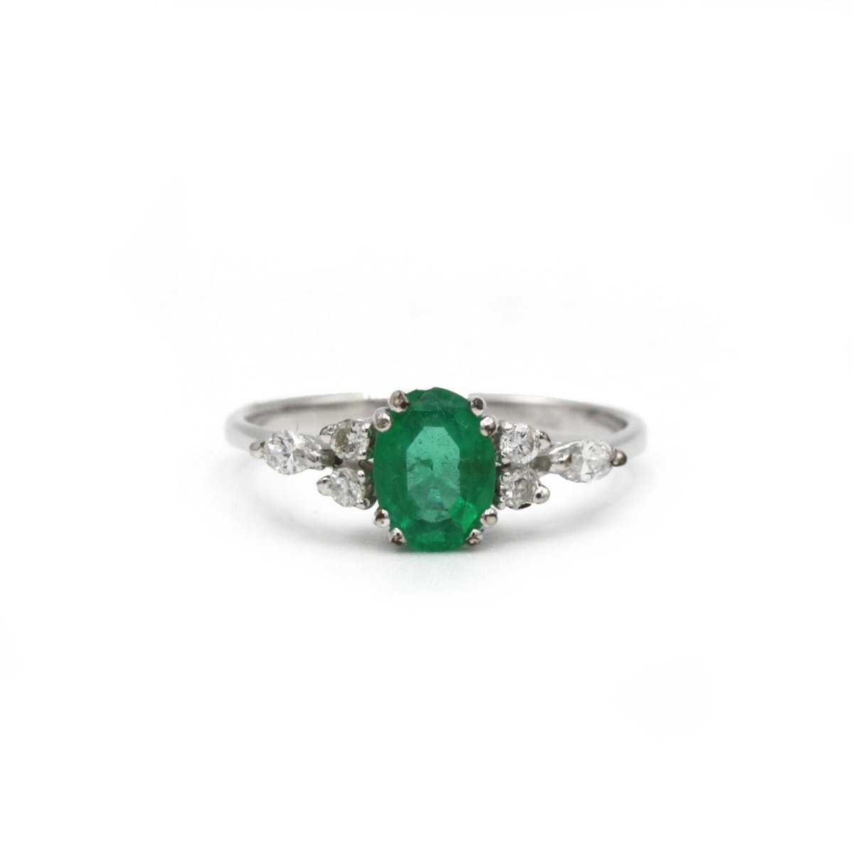 Bague - Or blanc, Diamants & Emeraude - Castafiore
