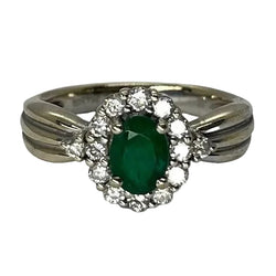 Bague or blanc emeraude 0,30 ct et diamants 1 ct - Castafiore