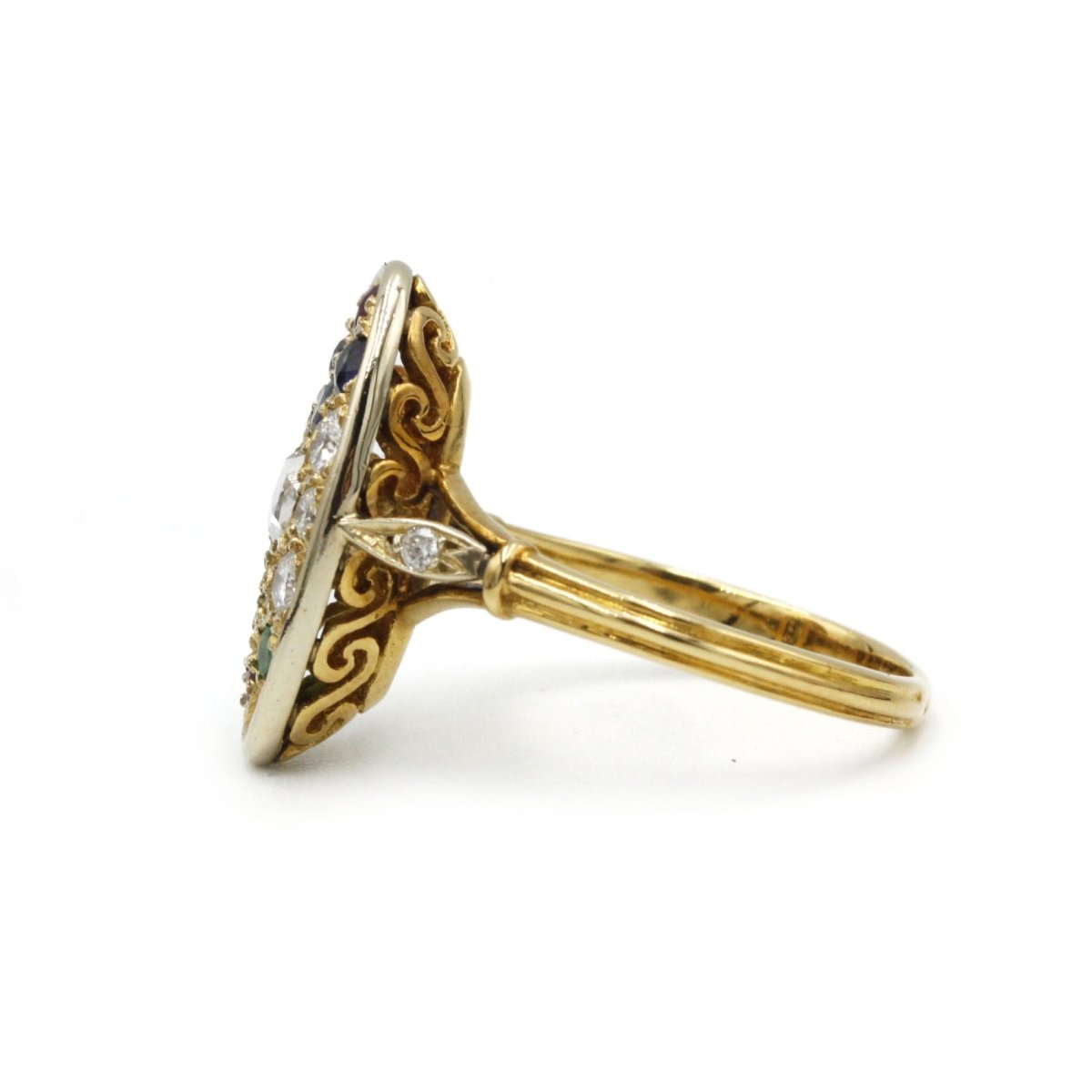 Bague - Or, diamants, émeraudes, saphirs et rubis. - Castafiore