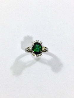 Bague Or, Diamants Et Pierre Verte Synthétique - Castafiore
