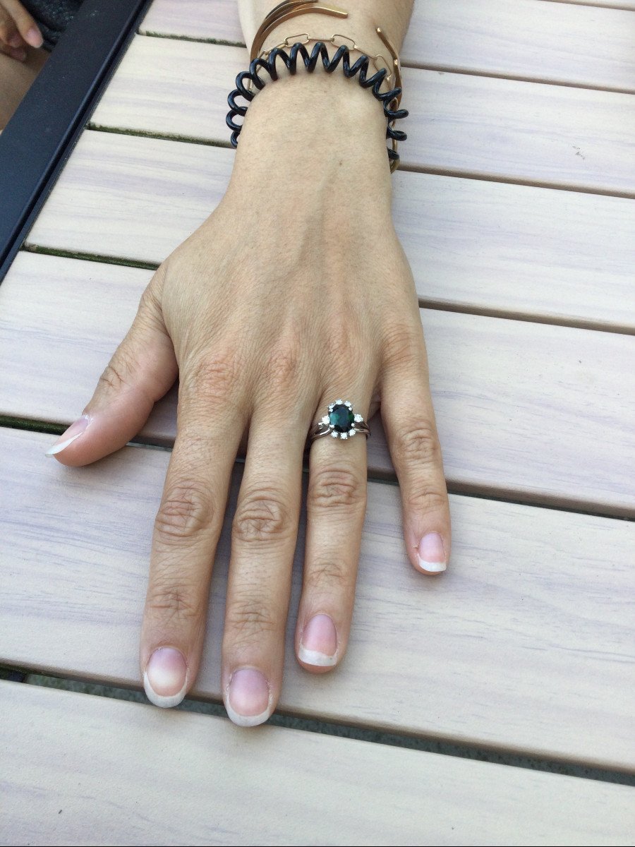 Bague Or, Diamants Et Pierre Verte Synthétique - Castafiore