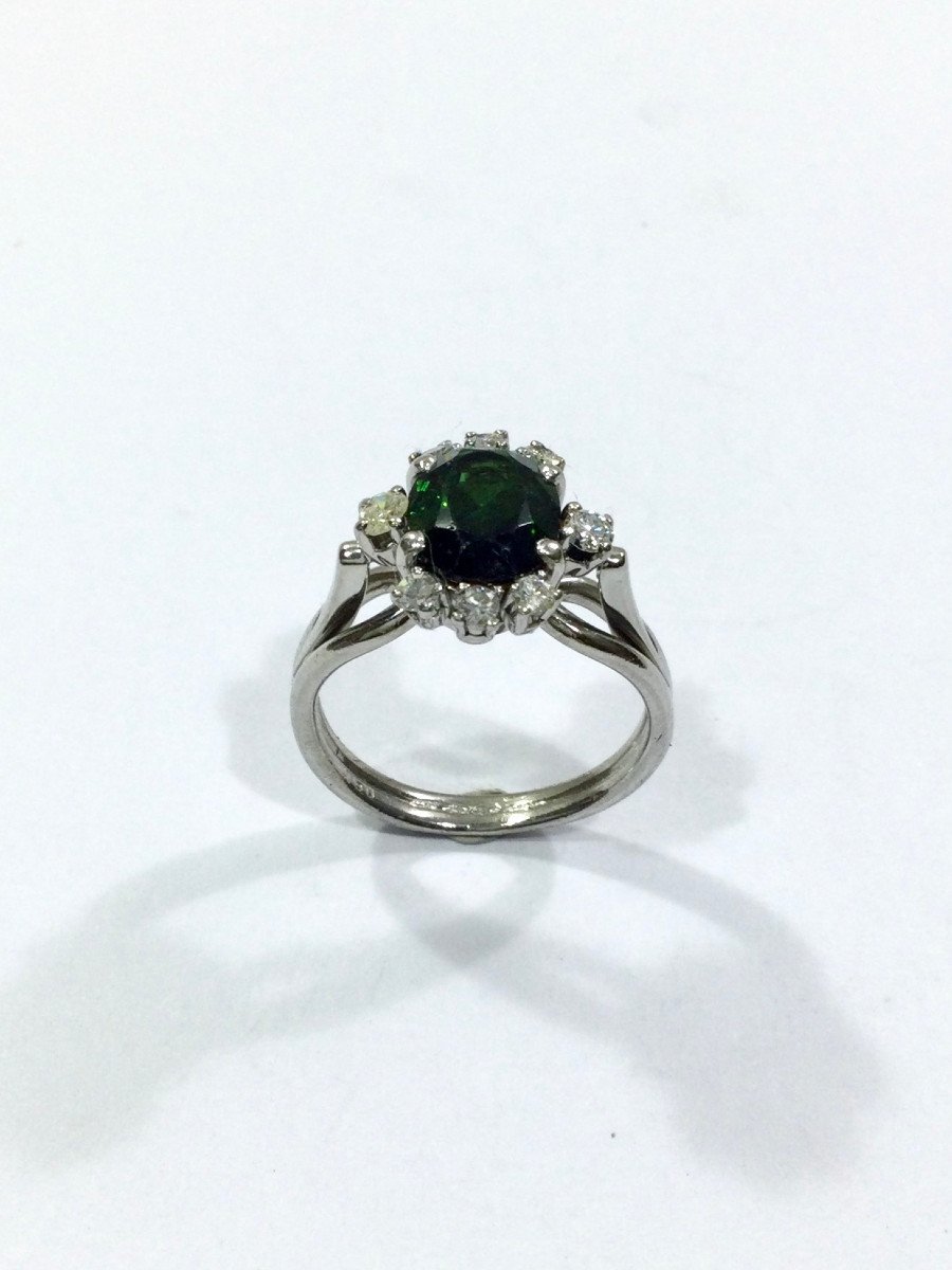 Bague Or, Diamants Et Pierre Verte Synthétique - Castafiore