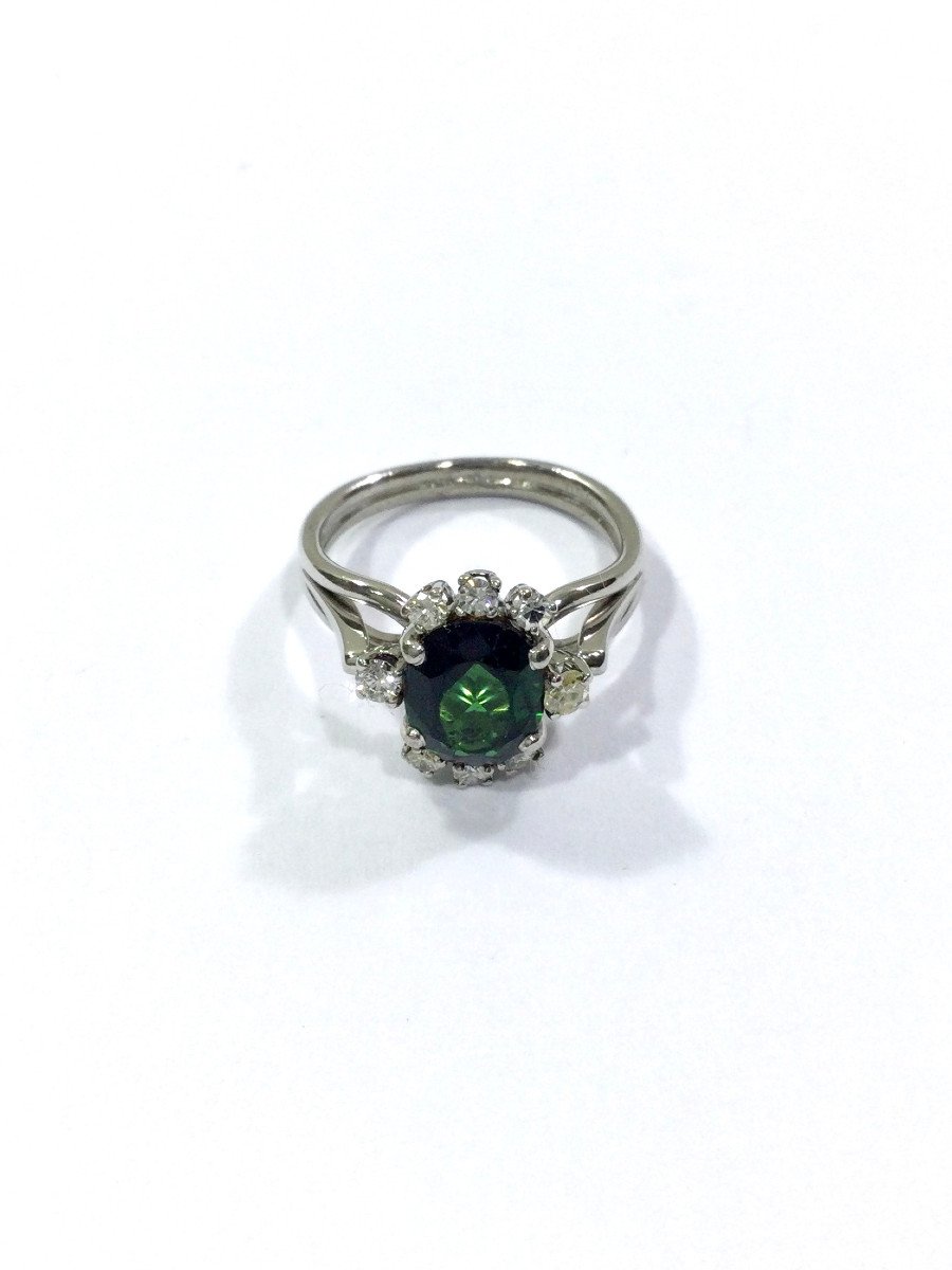Bague Or, Diamants Et Pierre Verte Synthétique - Castafiore