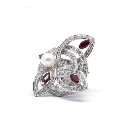Bague - Or. diamants. rubis et perle - Castafiore
