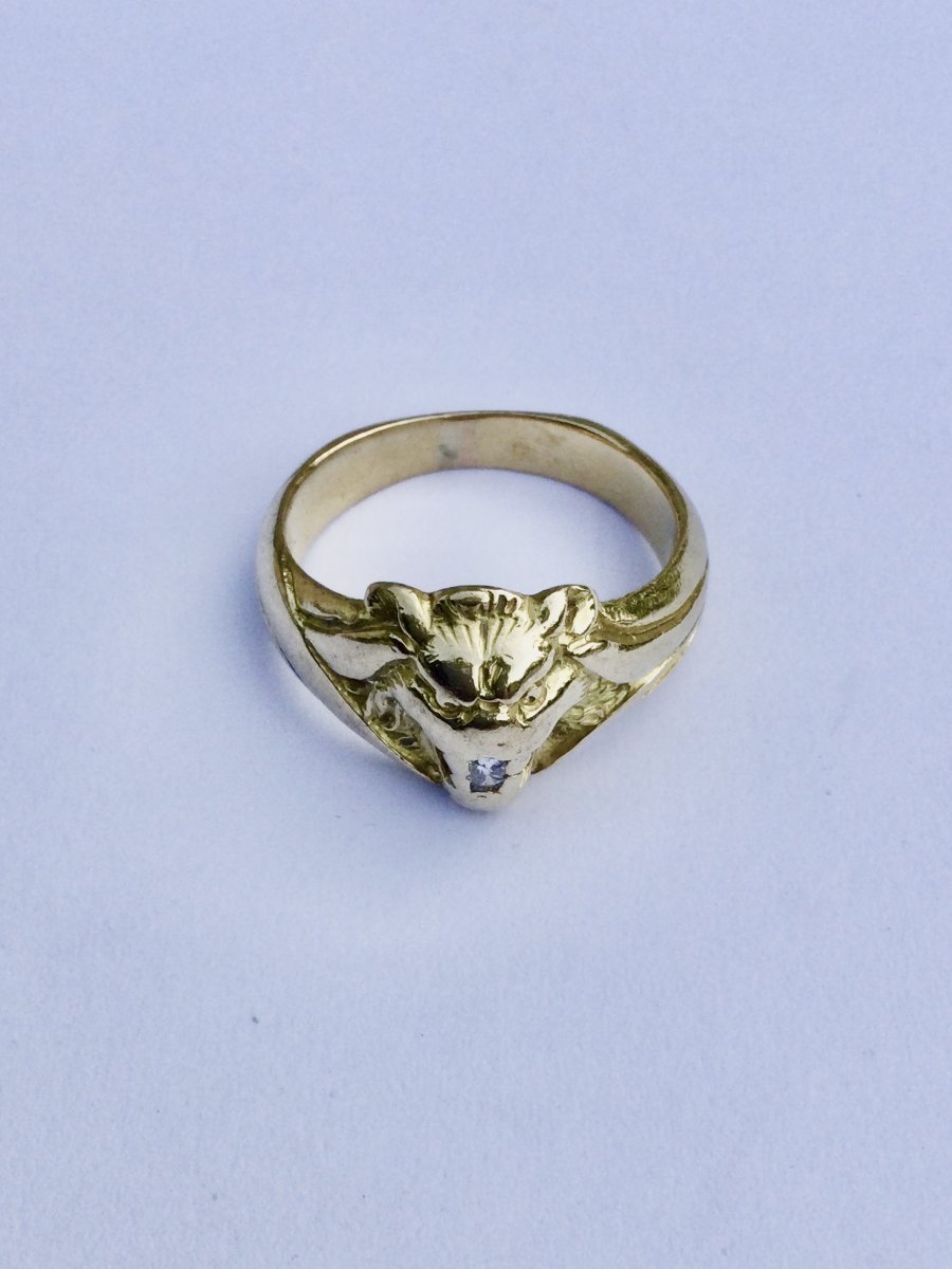 Bague Or Et Diamant Tête De Lion - Castafiore