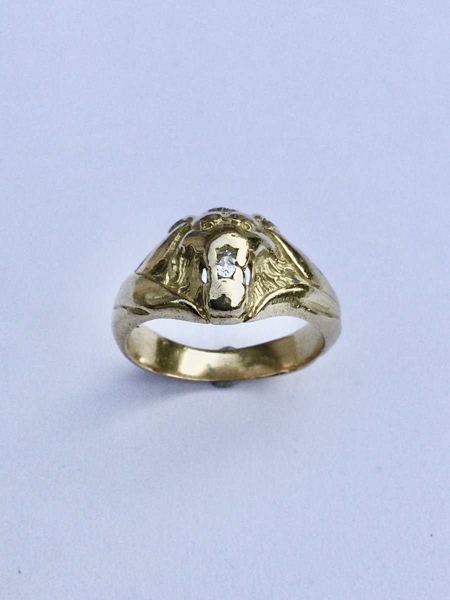 Bague Or Et Diamant Tête De Lion - Castafiore