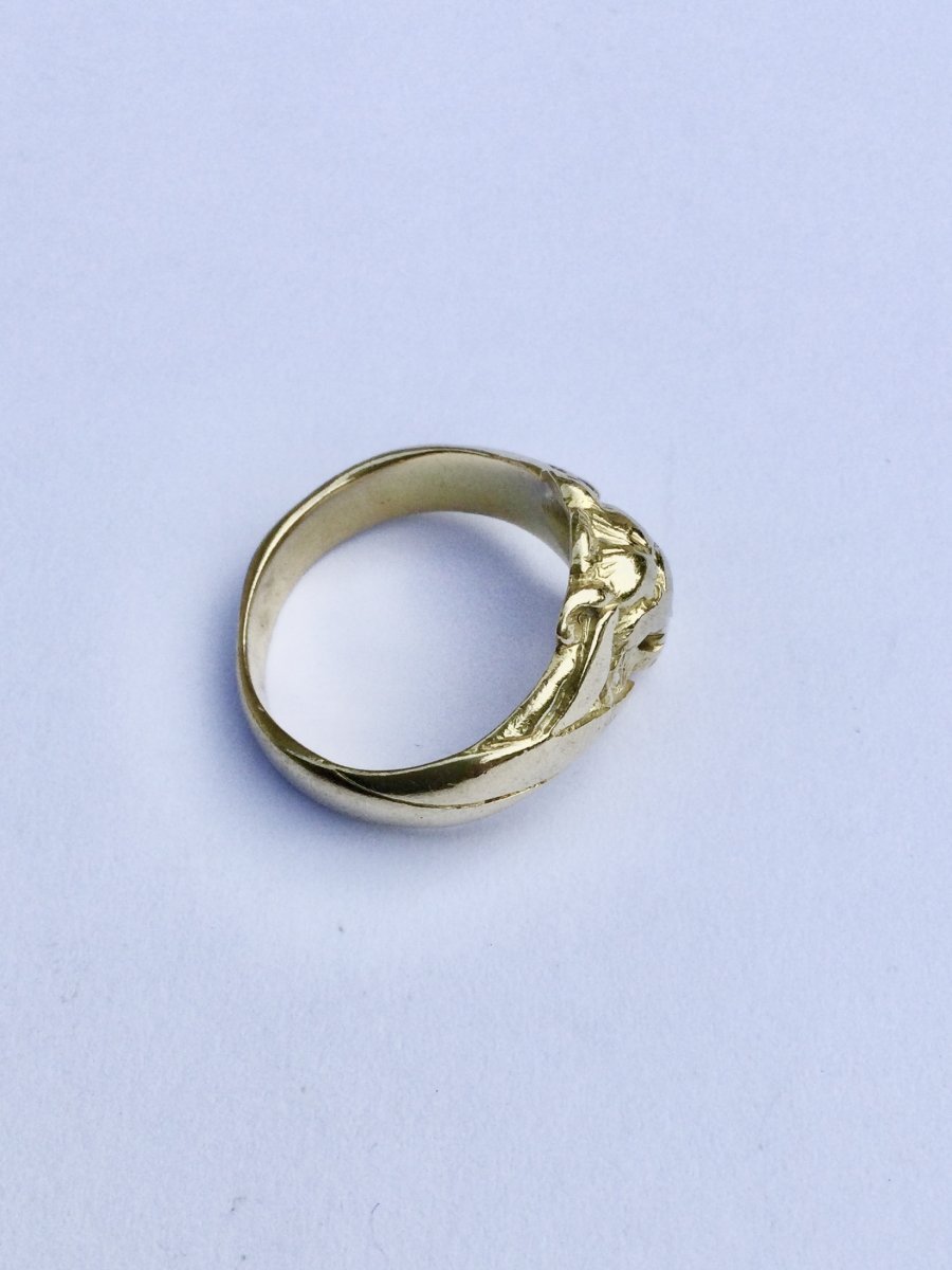 Bague Or Et Diamant Tête De Lion - Castafiore