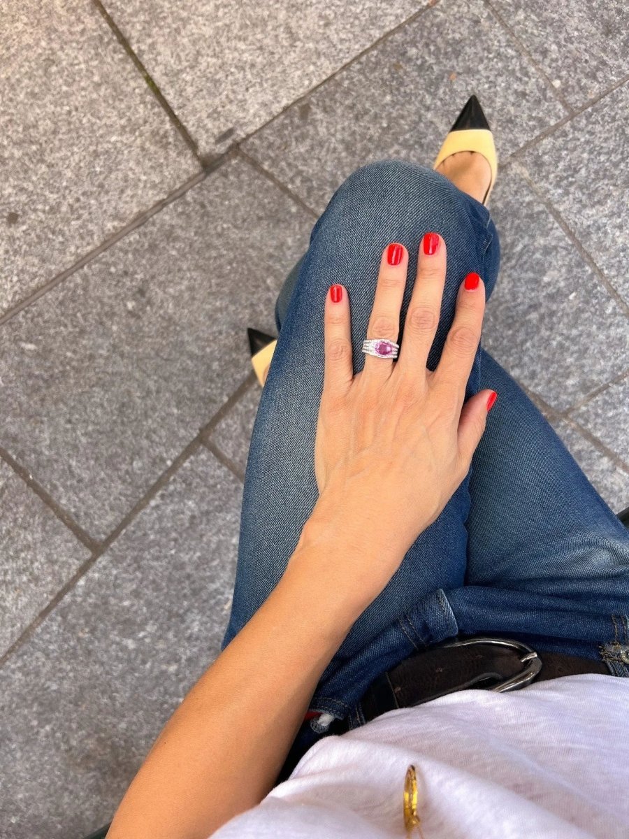 Bague or gris et saphir rose - Castafiore