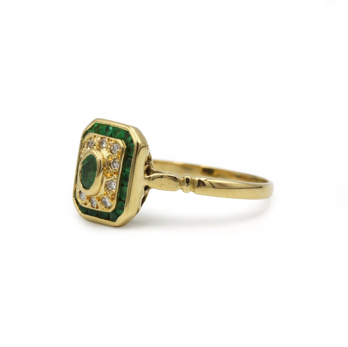 Bague or jaune 750 diamants et émeraudes - Castafiore