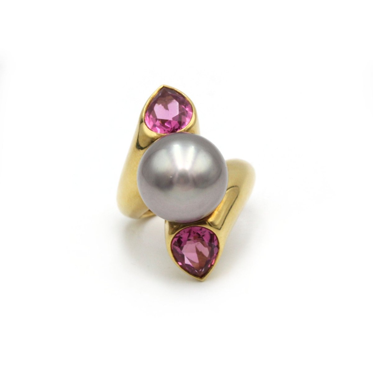 Bague or jaune 750 perle, tourmalines roses - Castafiore