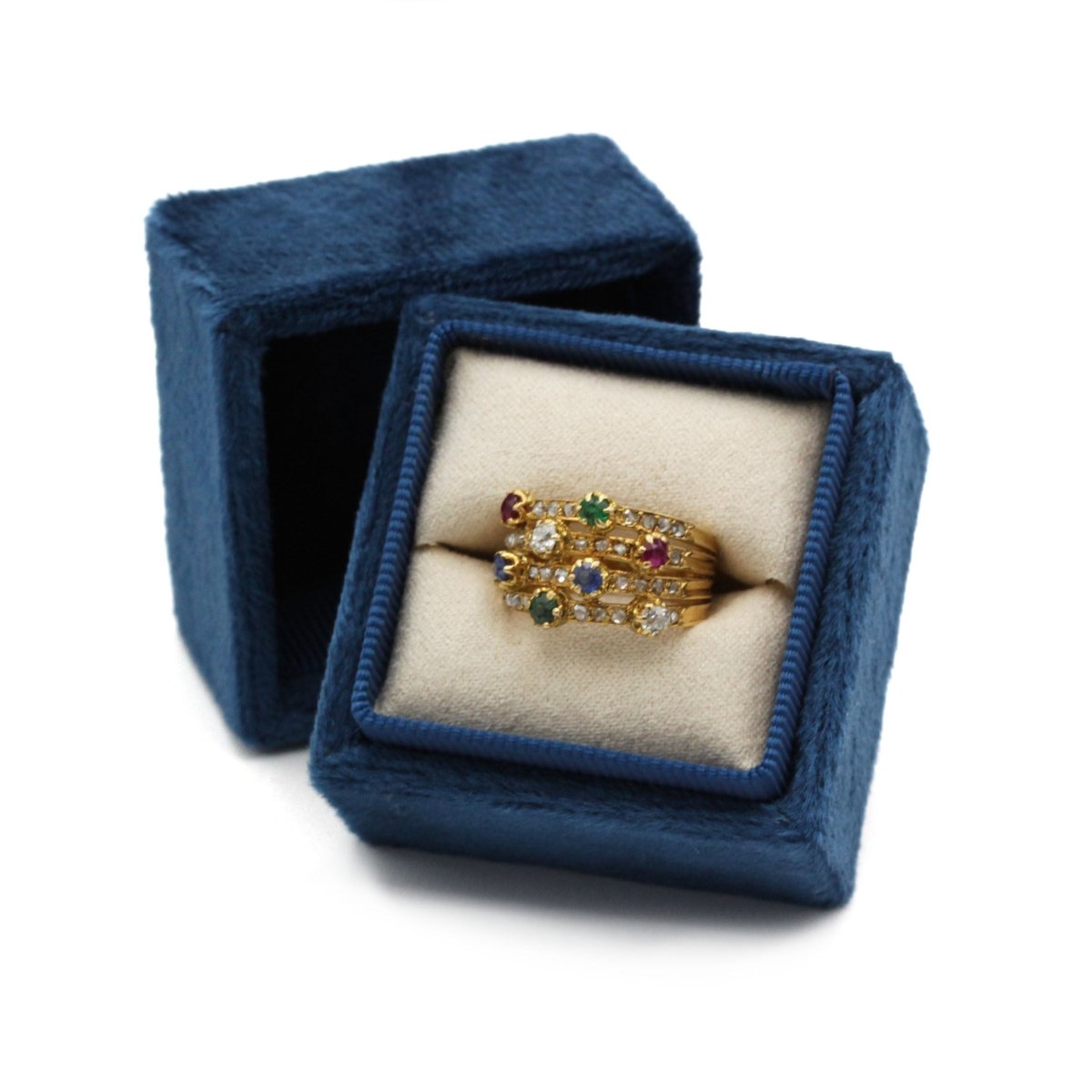 Bague - Or jaune, diamants, saphirs, rubis, émeraudes - Castafiore