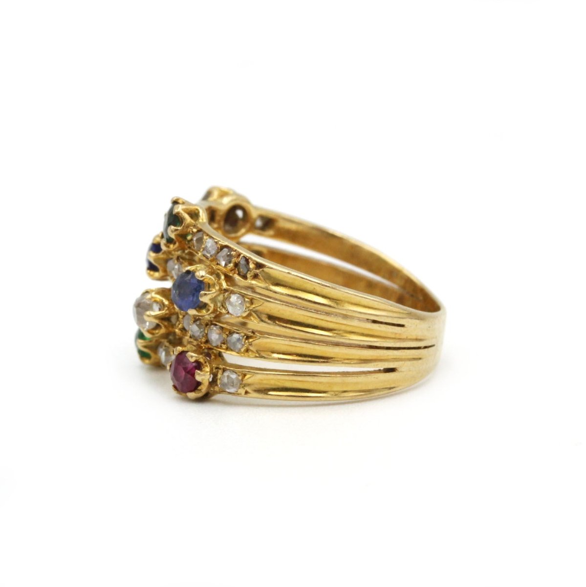Bague - Or jaune, diamants, saphirs, rubis, émeraudes - Castafiore