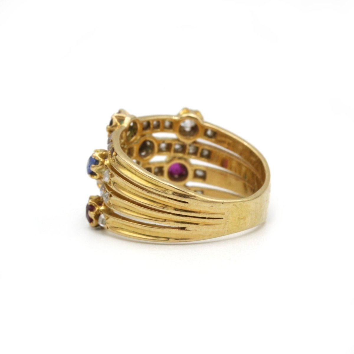 Bague - Or jaune, diamants, saphirs, rubis, émeraudes - Castafiore