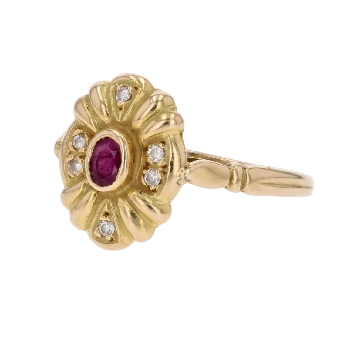 Bague or jaune d'occasion rubis diamants - Castafiore