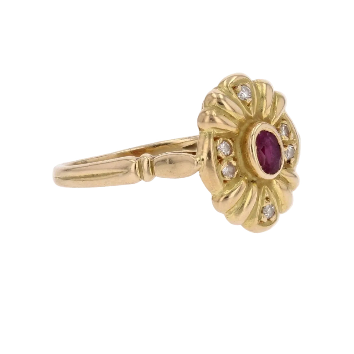 Bague or jaune d'occasion rubis diamants - Castafiore