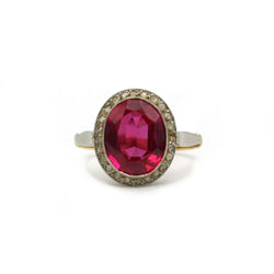 Bague - Or jaune et blanc, rubis synthétique et diamants - Castafiore