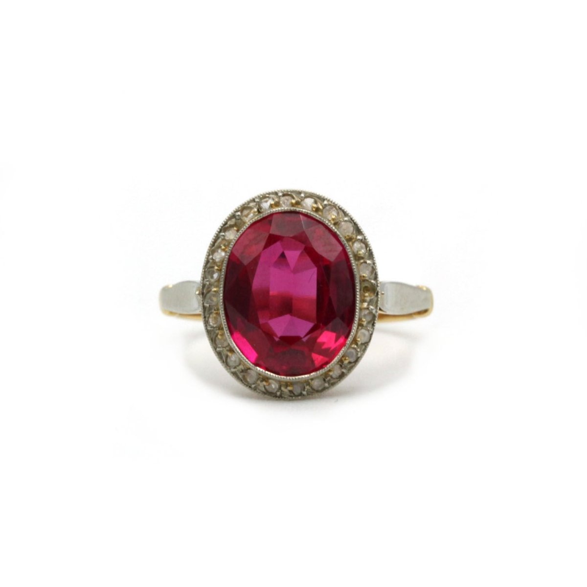 Bague - Or jaune et blanc, rubis synthétique et diamants - Castafiore