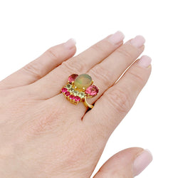 Bague or jaune, opale, tourmalines et péridots - Castafiore