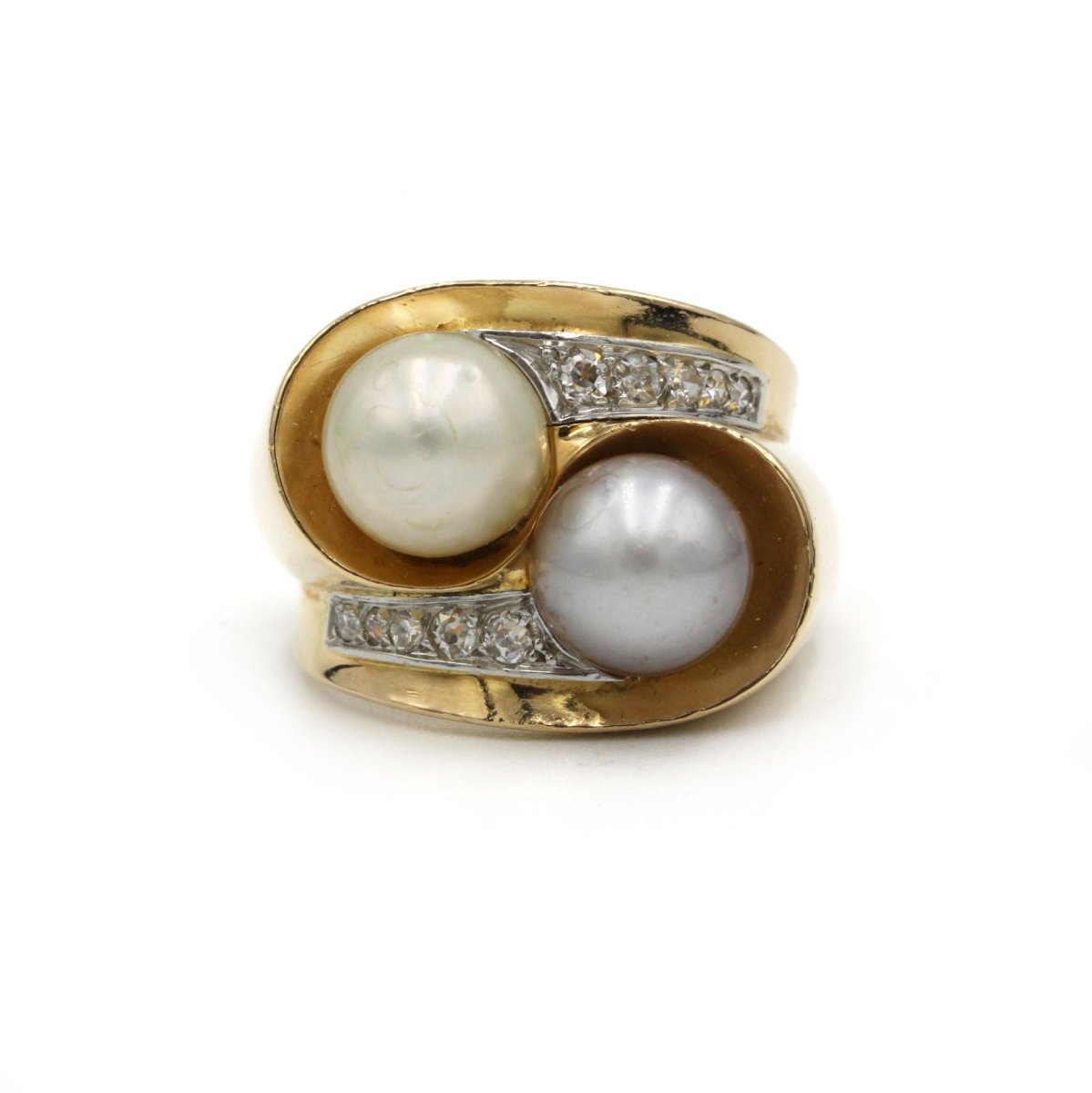 Bague - Or jaune, Platine, Diamants & Perles - Castafiore