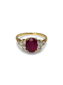 Bague or jaune rubis 2,19 ct et diamants 0,60 ct - Castafiore