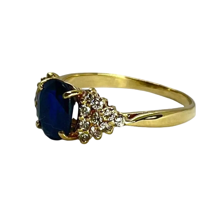 Bague or jaune saphir 1,5 ct et diamants 0,30 ct - Castafiore
