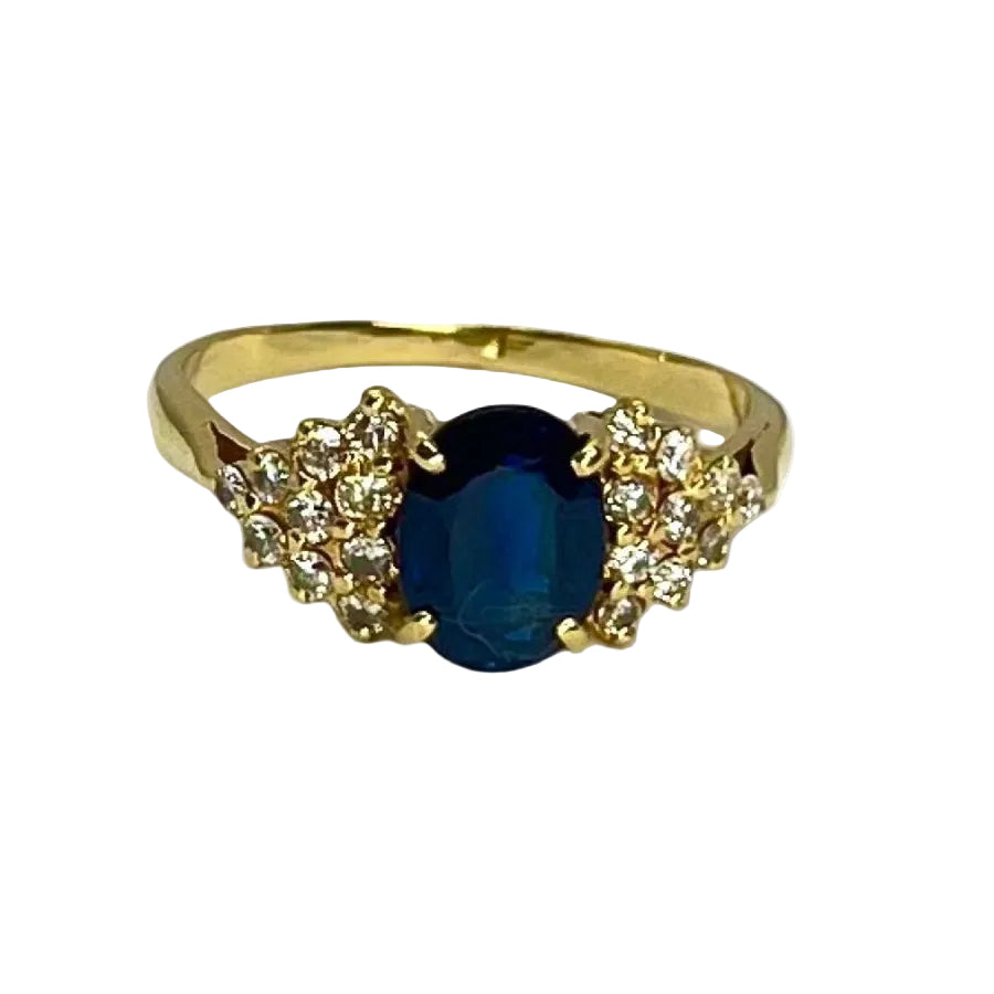 Bague or jaune saphir 1,5 ct et diamants 0,30 ct - Castafiore