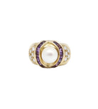 Bague - Or, Perle, Améthystes et Diamants - Castafiore