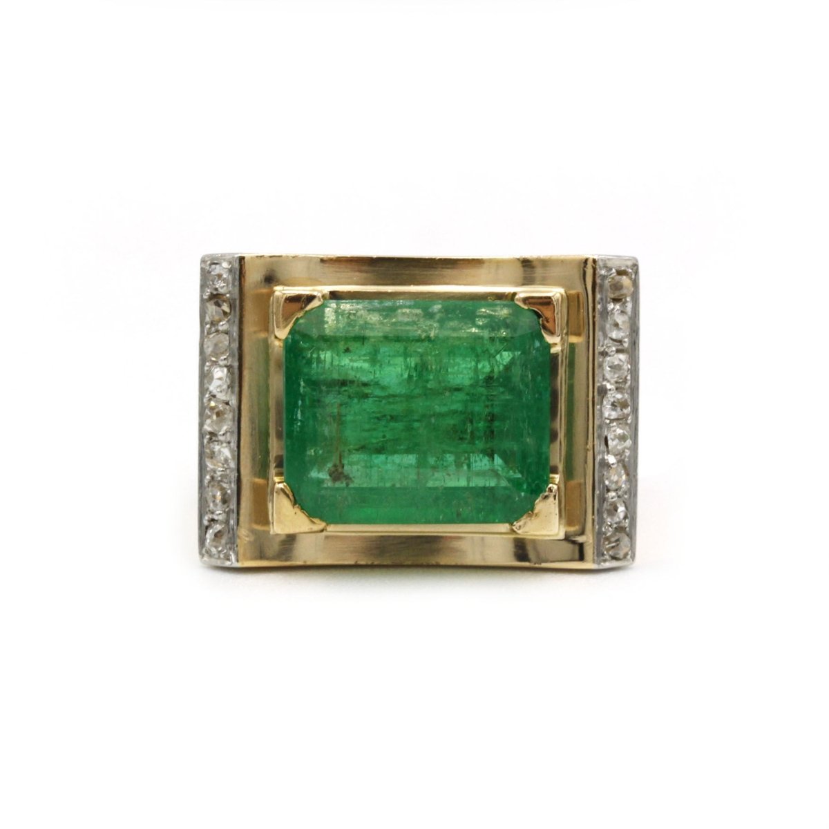 Bague - Or, Platine, Diamants & Emeraude - Castafiore