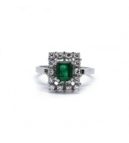 Bague - Or. Platine. Emeraude Et Diamants - Castafiore
