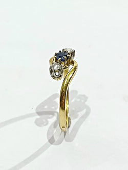 Bague Or Saphirs Blancs Et Bleu - Castafiore